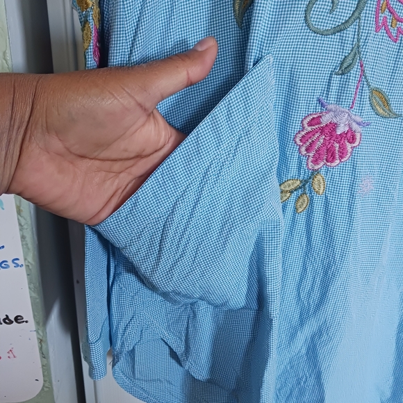 Johnny Was Ashlee Henley Popover.Peacock Embroidered Tunic Top Blue Plaid SZ XS - Picture 8 of 12